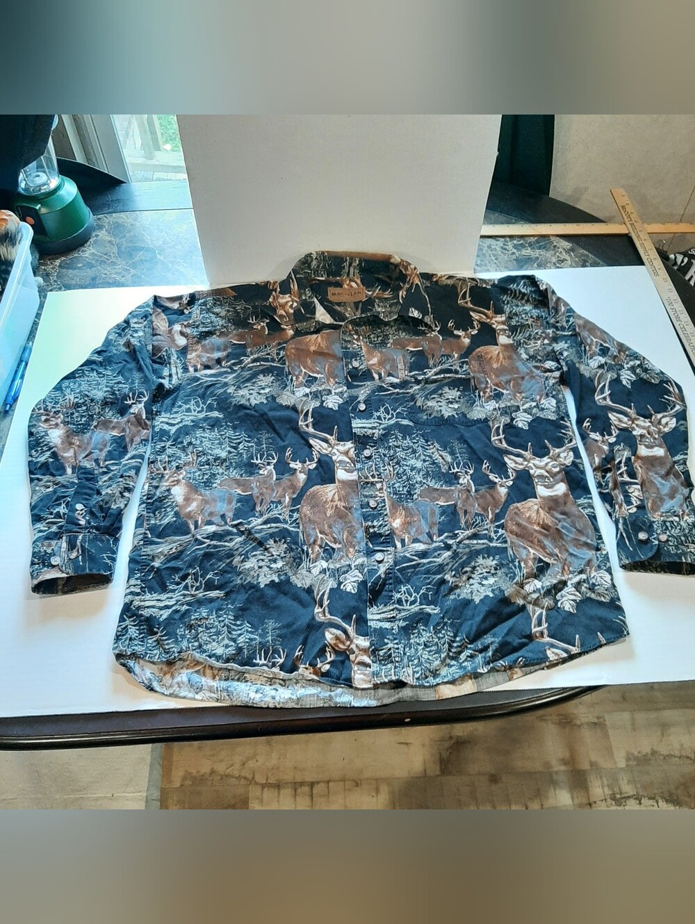 Magellan Sportswear Men's L Black Deer All Over Long Sleeve Button Front Shirt